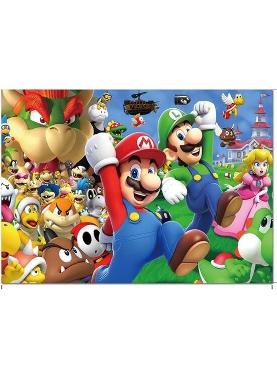 Other - Super Mario Brothers Birthday Party Backdrop 5'x3' with Adhesive Stickers